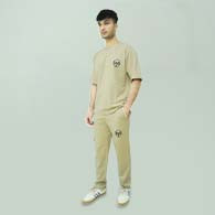 Cotton Beige Half Sleeve Co-Ord Set For Men